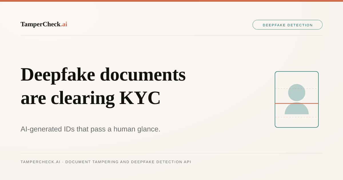 Deepfake Document Fraud: How AI-Generated IDs Are Slipping Through KYC Checks — TamperCheck.ai blog cover