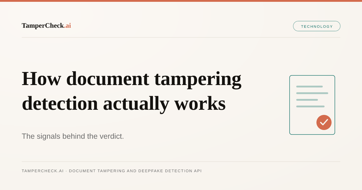 Document Tampering Detection: How It Works in 2026 — TamperCheck.ai blog cover