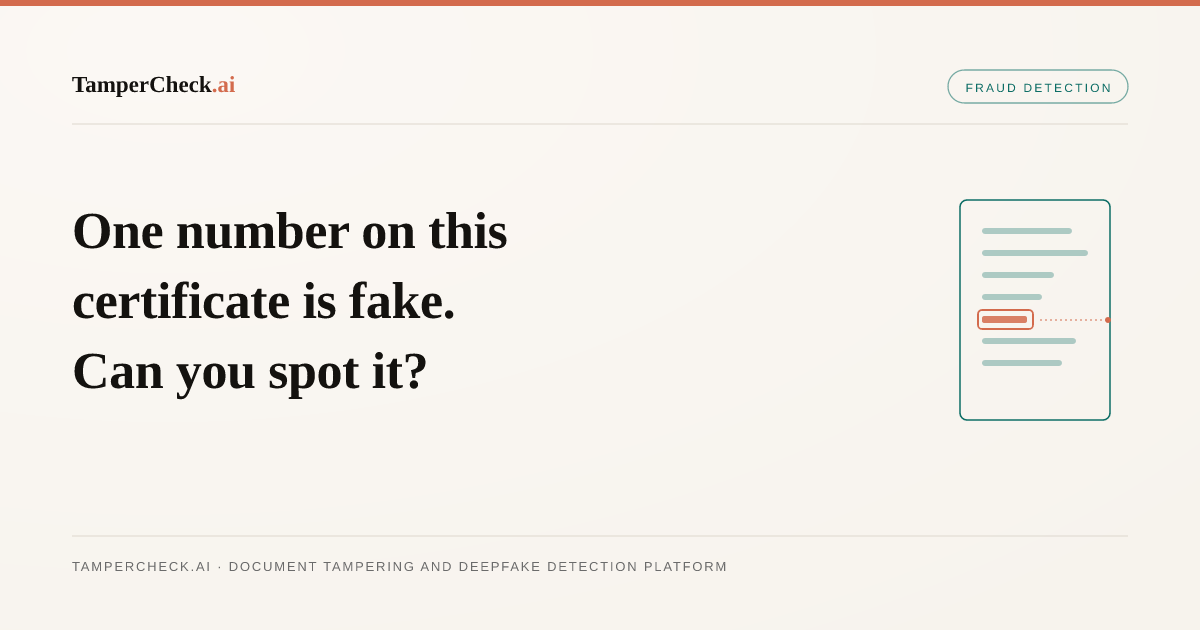 One Number on This Degree Certificate Is Fake. Can You Spot It?. TamperCheck.ai blog cover