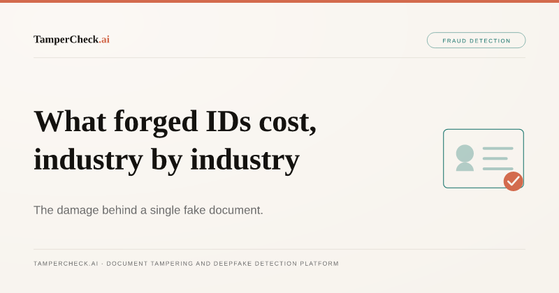 Forged ID Documents: How Every Industry Is Paying the Price. TamperCheck.ai blog cover
