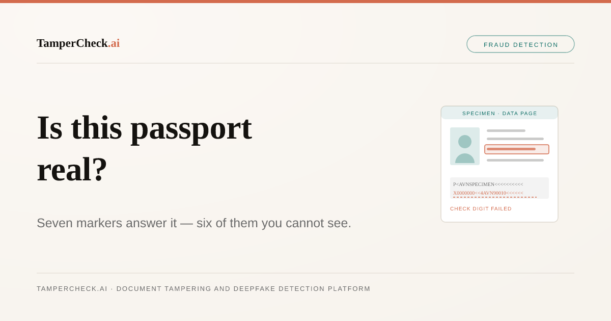 Is This Passport Real? Walking Through the AI Markers in a Tampered ID. TamperCheck.ai blog cover