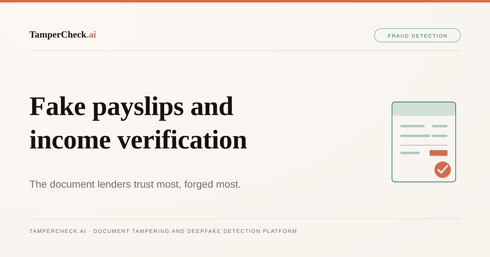 Payslip Fraud Detection: How AI Catches Fake Income Documents Before They Cost You — TamperCheck.ai blog cover