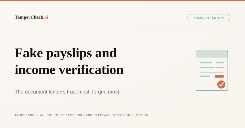 Payslip Fraud Detection: How AI Catches Fake Income Documents Before They Cost You. TamperCheck.ai blog cover