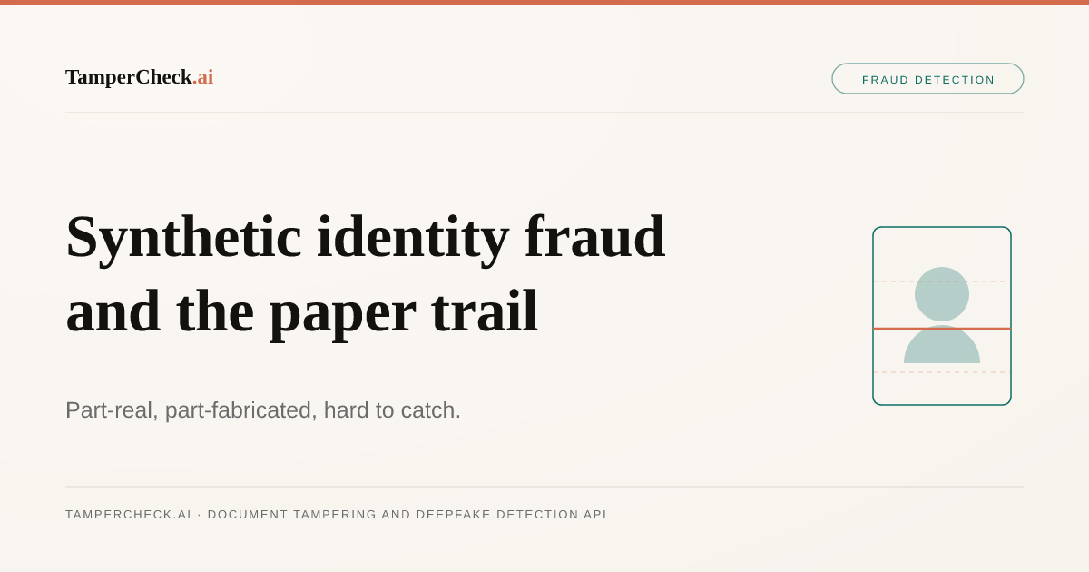 Synthetic Identity Fraud Explained: Why the Document Layer Is Where You Stop It — TamperCheck.ai blog cover